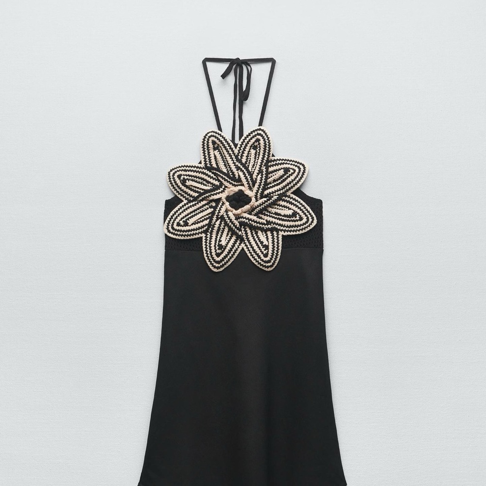 Elegant Black and Cream Halter Knit Dress